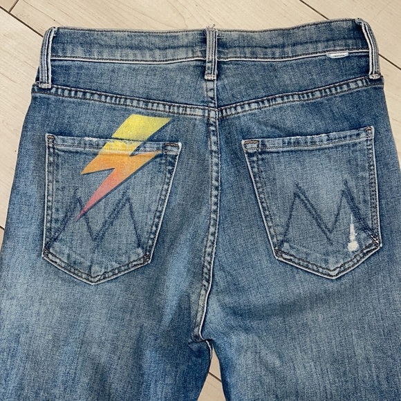 Mother Jeans The Tomcat Ankle Helter Skelter lightening bolt distressed jeans 27 - Picture 11 of 15